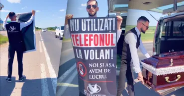 O agenție funerară a ieșit cu un sicriu pe drumurile din țară. Apel către șoferi