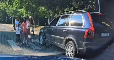 В Кишиневе водитель Volvo едва не сбил женщин с двумя детьми на пешеходном переходе