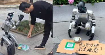 Robot „cerșetor” pe o stradă din China: Cere bani de la trecători pentru curent