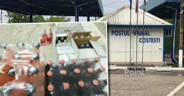 80 de litri de coniac și vin, găsiți în portbagajul unui șofer din Moldova la frontiera cu România
