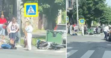 В центре Кишинёва мотоцикл столкнулся с автомобилем: пострадал байкер