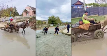 Drum proaspăt betonat, distrus de o căruță la Cărpineni: Se cere intervenția Poliției