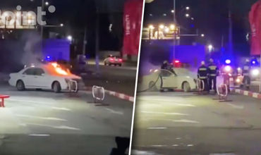 На АЗС в Бельцах загорелся автомобиль Mercedes.