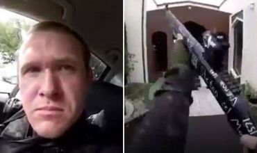 На ролике видно, как преступник подходит к зданию с помповым ружьем в руках и расстреливает своих первых жертв/