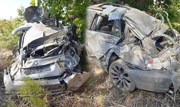 В Трушенах BMW превратился в груду метала, врезавшись в столб и дерево.