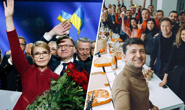 Лидер партии "Батьковщина" Юлия Тимошенко и шоумен Владимир Зеленский.