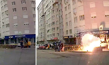 Короткое замыкание напугало рабочих на улице Сармизеджетуса .
