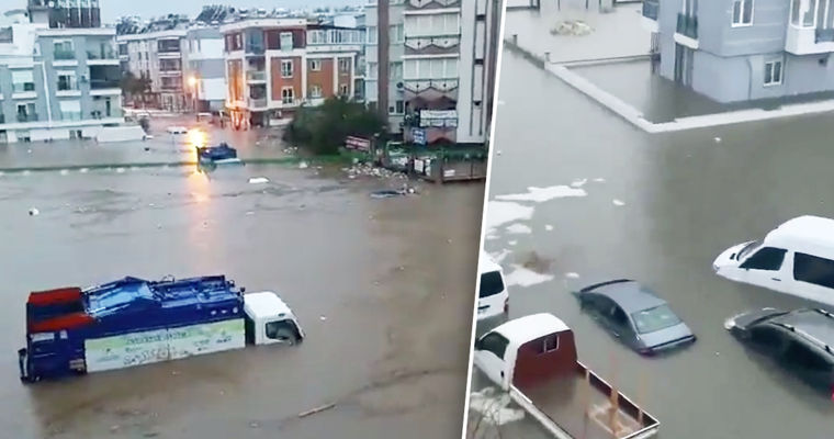 Популярный турецкий курорт Анталия едва не ушел под воду из-за ливня. Коллаж Point.md.