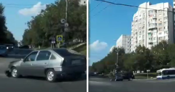 На Рышкановке на перекрестке с круговым движением произошло ДТП.