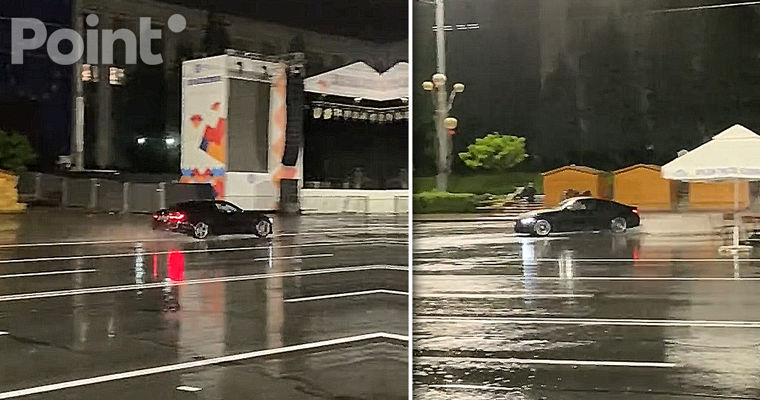 Водитель BMW устроил дрифт перед зданием правительства в центре Кишинева.