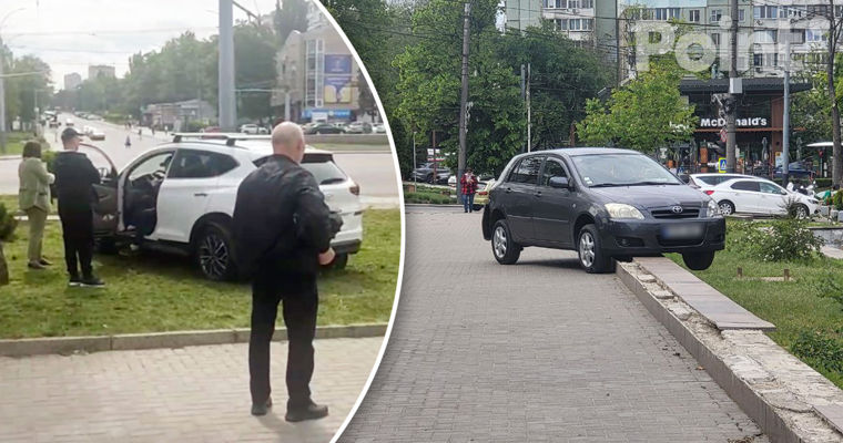 ДТП в Кишиневе: два автомобиля столкнулись на тротуаре.