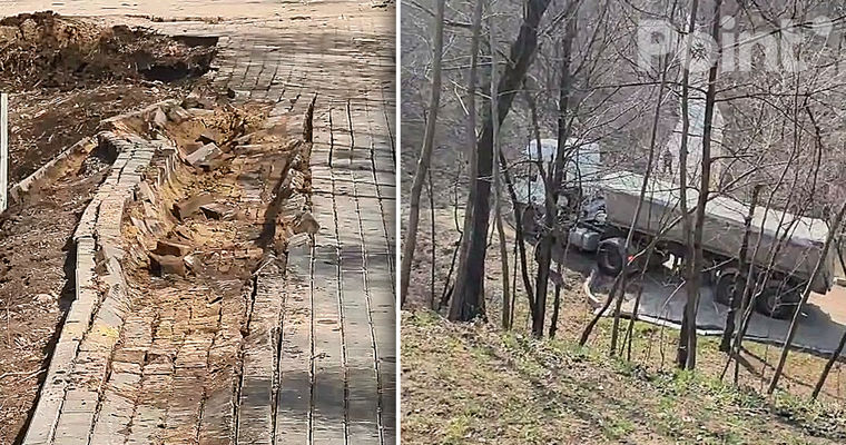 В столичном парке грузовик повредил плитку: претура объяснила ситуацию.