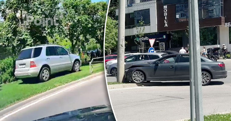 В Кишиневе столкнулись два автомобиля: один из них вылетел на пешеходную аллею.
