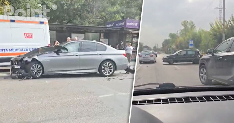 Accident rutier în Chișinău: Două autoturisme s-au ciocnit.