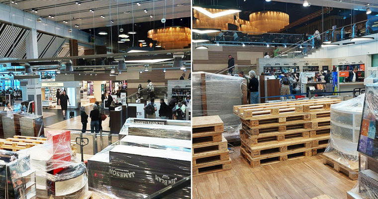 Mărfurile și rafturile din zona Duty Free de la Aeroportul Chișinău, scoase.