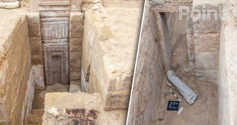 Mormântul unui prinț cu o ușă falsă monumentală din granit roz, găsit la Saqqara.