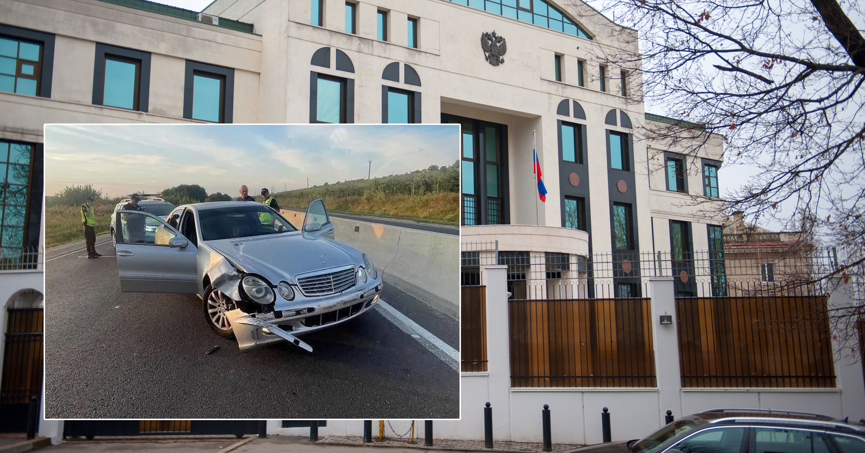 Водитель Mercedes протаранил ворота посольства России в Кишиневе.