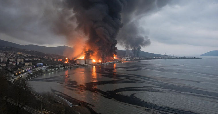 Fumul de la incendiul din Tuapse s-a întins pe o distanță de peste 300 km.
