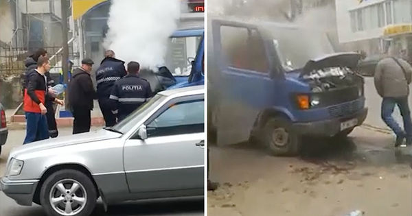 В Кишиневе посреди дороги загорелся автомобиль.