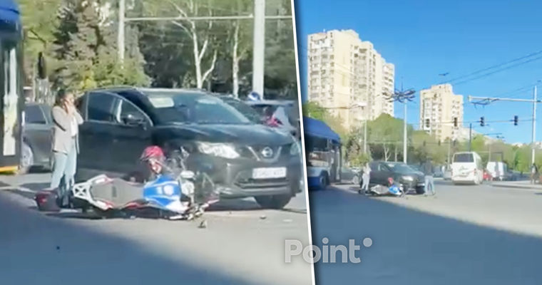 В Кишиневе произошло ДТП: столкнулись автомобиль и мотоцикл.