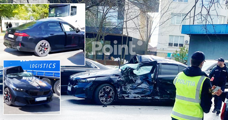 В Кишинёве пожарная машина раздавила BMW.