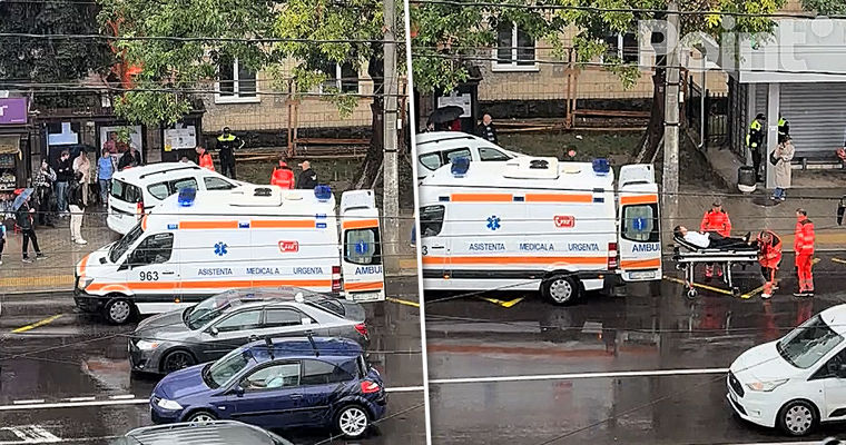 O mașină a intrat într-o stație de transport public din Capitală: O persoană, rănită.