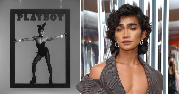 Playboy впервые снял для обложки мужчину в корсете и на каблуках.