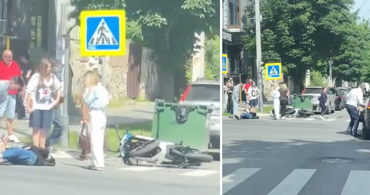 В центре Кишинёва мотоцикл столкнулся с автомобилем: пострадал байкер.