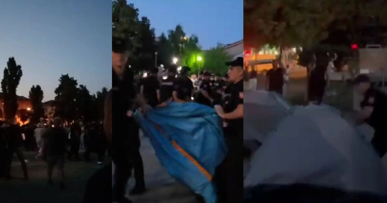 Протест у железнодорожного вокзала закончился потасовкой: полиция убрала палатки.