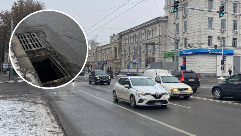Pericol pe bulevardul Ștefan cel Mare: O gură de canalizare, descoperită
