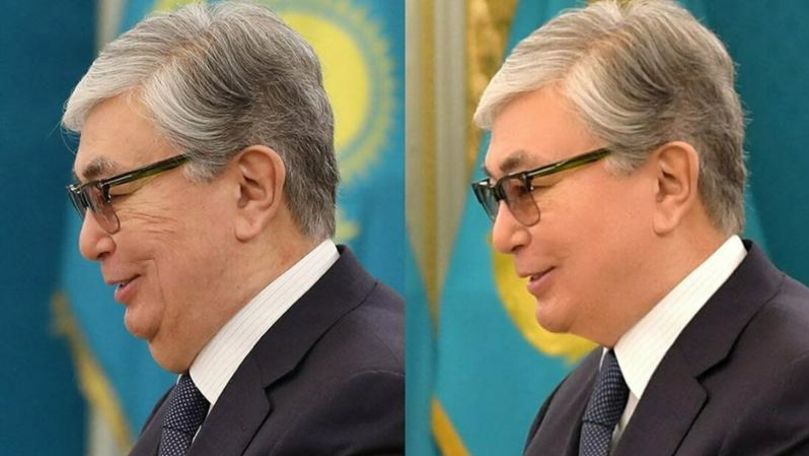 Fotografii cu președintele Kazahstanului, retușate drastic