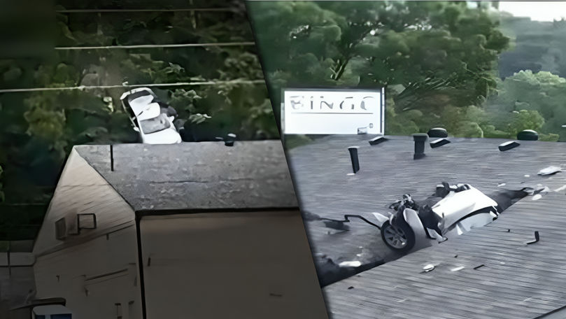 Incident ciudat în SUA: O mașină s-a prăbușit pe acoperișul unei clădiri