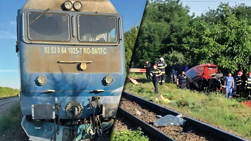 O mașină a fost lovită de un tren în România: Un mort și doi răniți