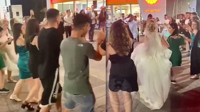 Veselie la o stație PECO: Nuntași, filmați cum dansează o horă