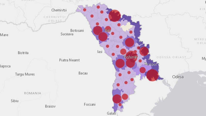 Harta celor 1.289 de infectați din R. Moldova: Topul regiunilor afectate