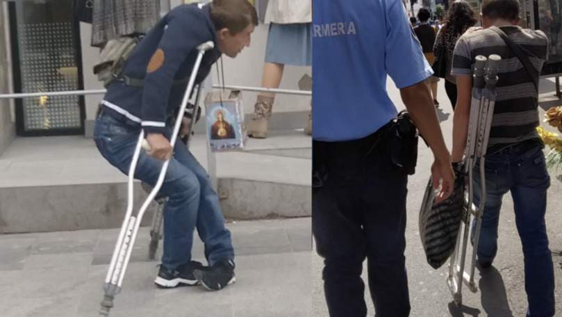 Cerșetor din R. Moldova, filmat cum se preface bolnav la București