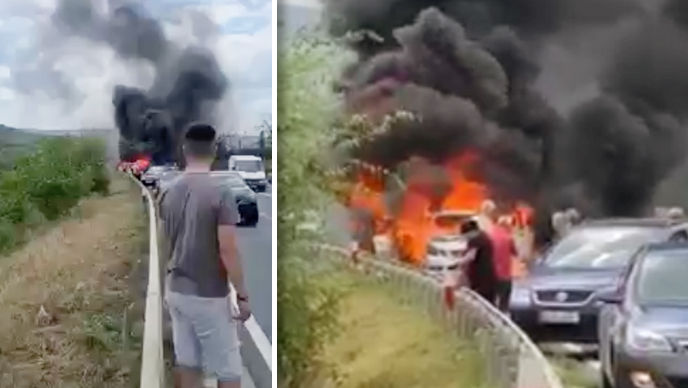 Un Mercedes a ars ca o torță pe traseul Chișinău-Hâncești