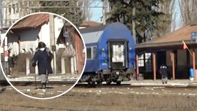 Cum a scăpat o femeie în ultima clipă de a fi lovită de tren