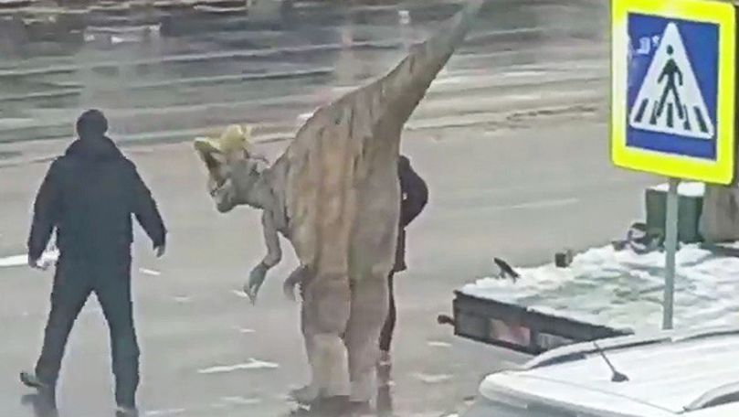 Un dinozaur a fost surprins pe o trecere de pietoni din Chișinău