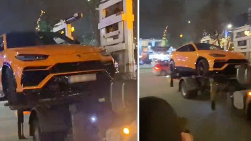 Un Lamborghini Urus, filmat cum este evacuat din centrul Chișinăului