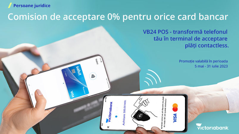 Victoriabank: Comision 0% la card bancar prin intermediul VB24 POS Ⓟ