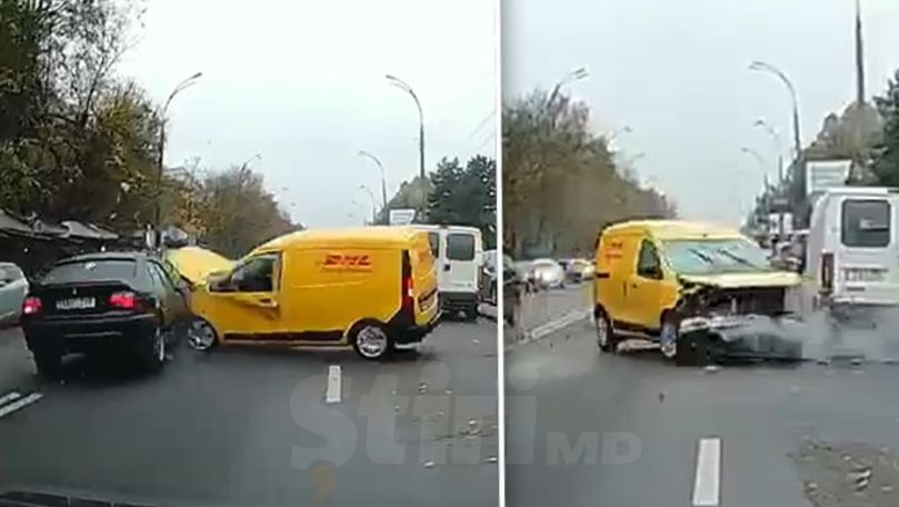 Accident grav în Chișinău: Două mașini, avariate. Momentul impactului