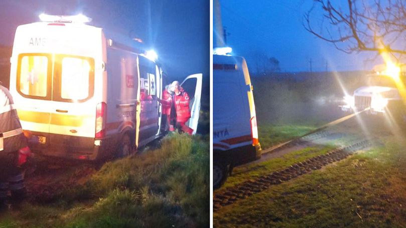 В Каушанском районе скорая везла ребенка в больницу и застряла в грязи. Коллаж: Point.md