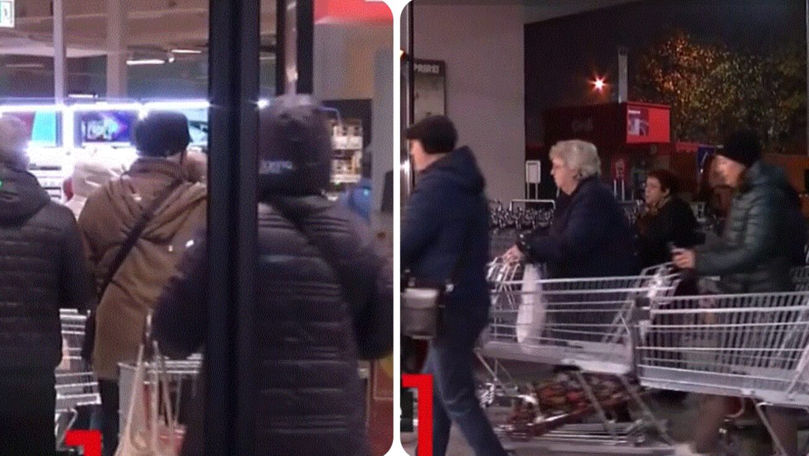 Cozi la ulei şi carne de porc la un supermarket din București