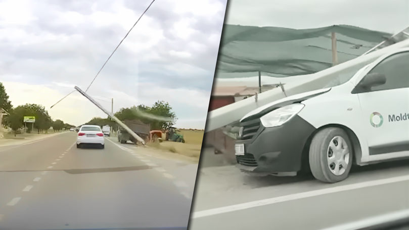 Accident pe traseul Chișinău–Congaz: Un stâlp a căzut peste o mașină