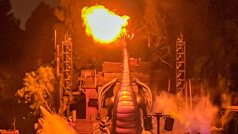 California: Un dragon de 13 metri a luat foc într-un parc Disneyland
