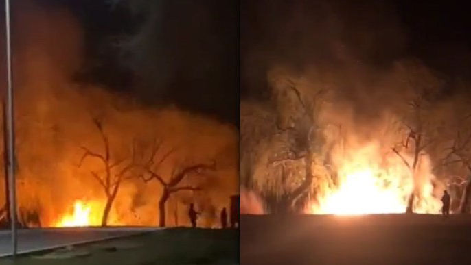 Incendiu de vegetație, filmat lângă o stație PECO din Bălți