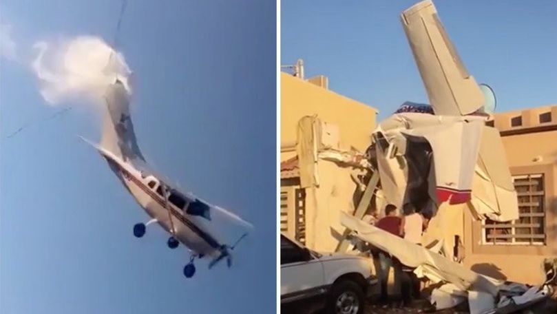 Un avion, filmat cum cade peste o casă: 4 morți și 2 răniți