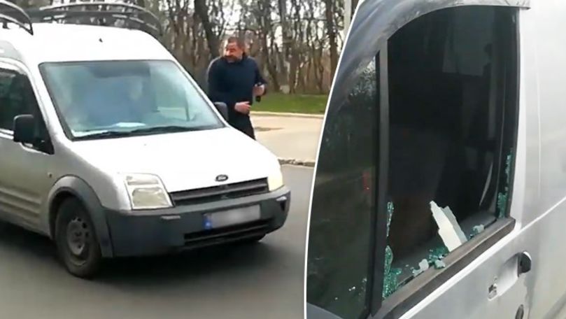 Șofer nervos, filmat cum sparge geamul mașinii. Reacția Poliției