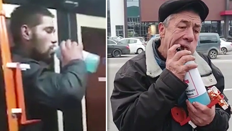 В Интернете "завирусились" видео с кишиневцами, употребляющими антисептики для рук. Коллаж: Point.md